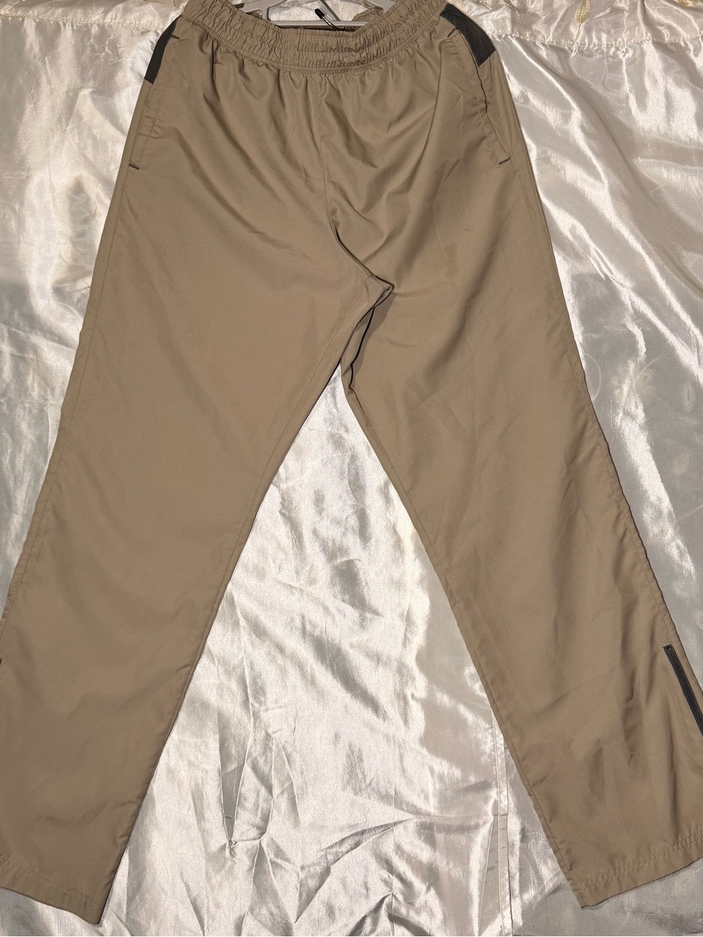 BCG Khaki Track Pants Mens M Mesh Lined Ankle Zip Athletic